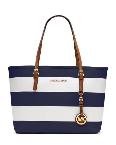 navy and white striped michael kors purse